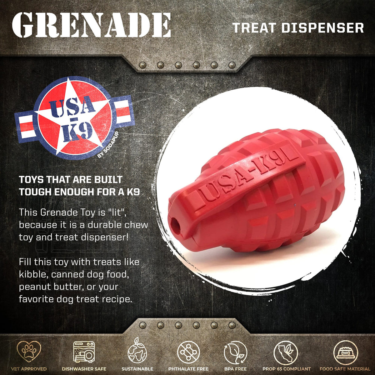 USA-K9 Grenade Treat Dispenser - Army Green