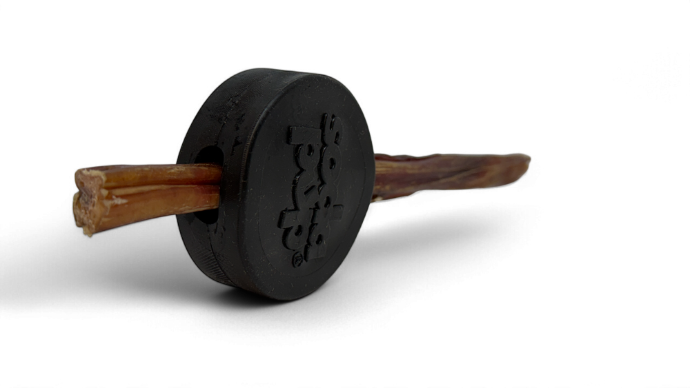 Hockey Puck Bully Stick Holder & Chew Toy