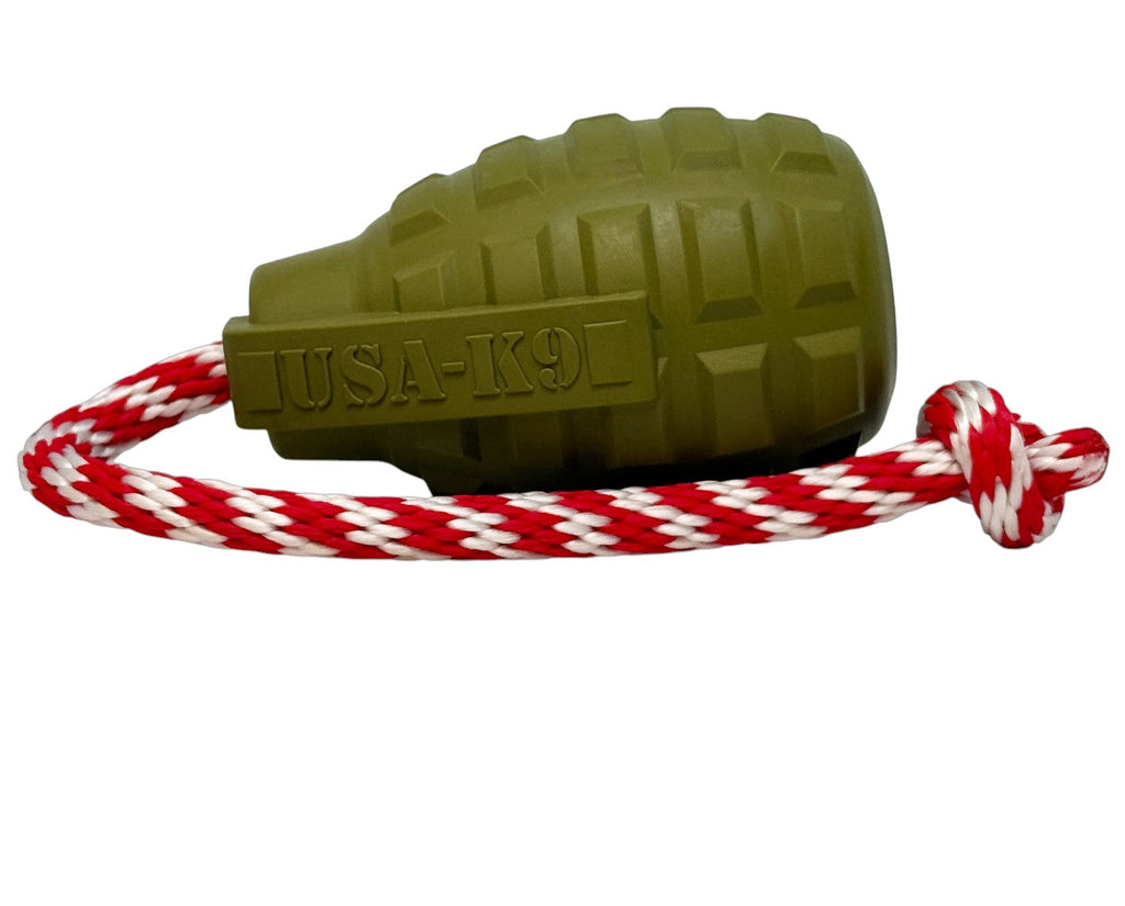 USA-K9 Grenade Rubber Chew & Tug Toy - Army Green