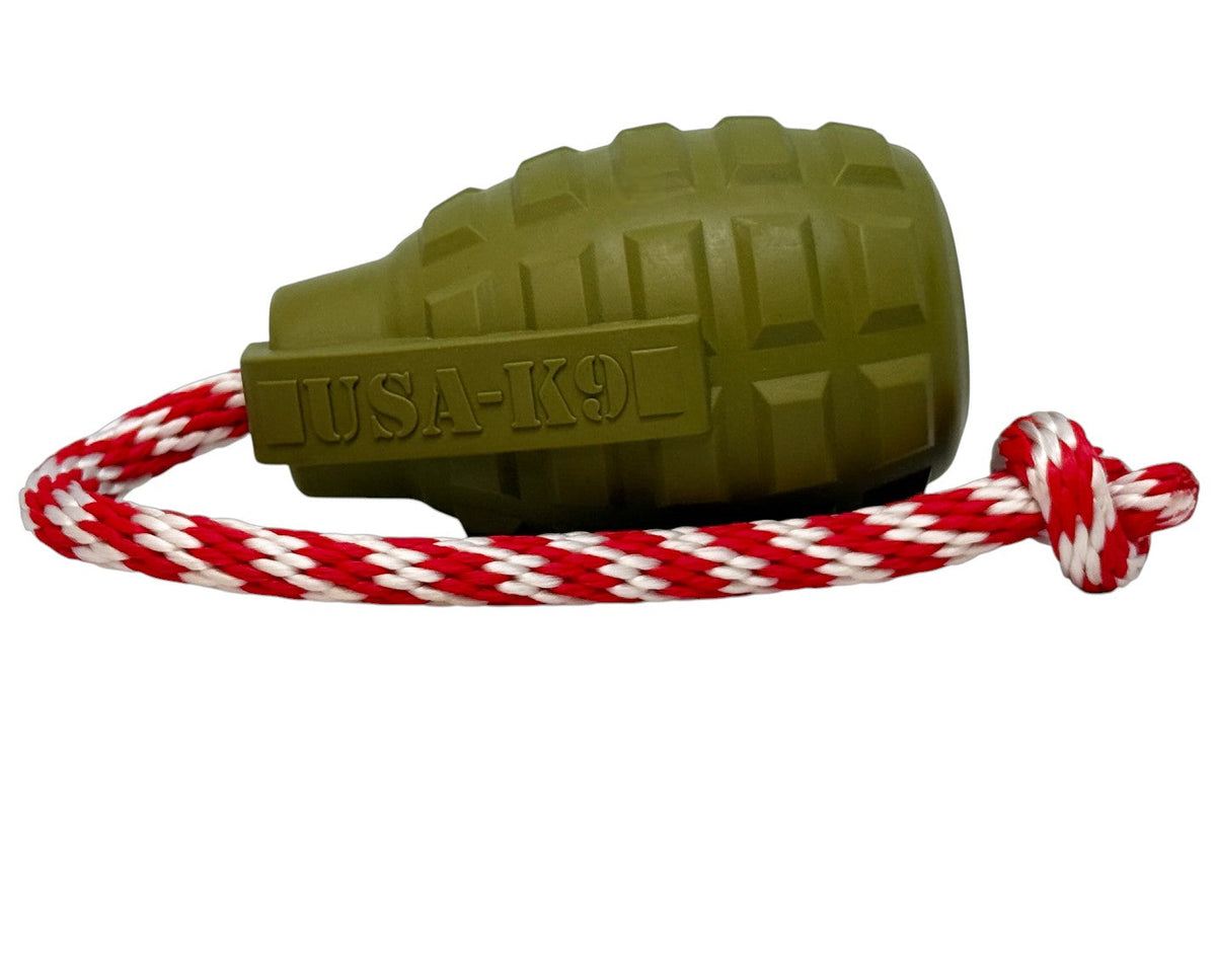 USA-K9 Grenade Rubber Chew & Tug Toy - Army Green