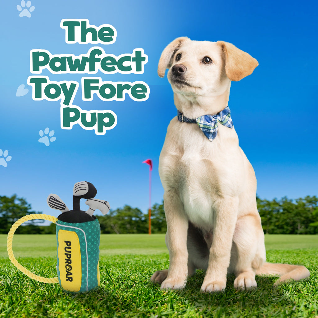 PUPROAR Golf Dog Toy | Cute Squeaky Plush Dog Toy with Rope & Crinkle